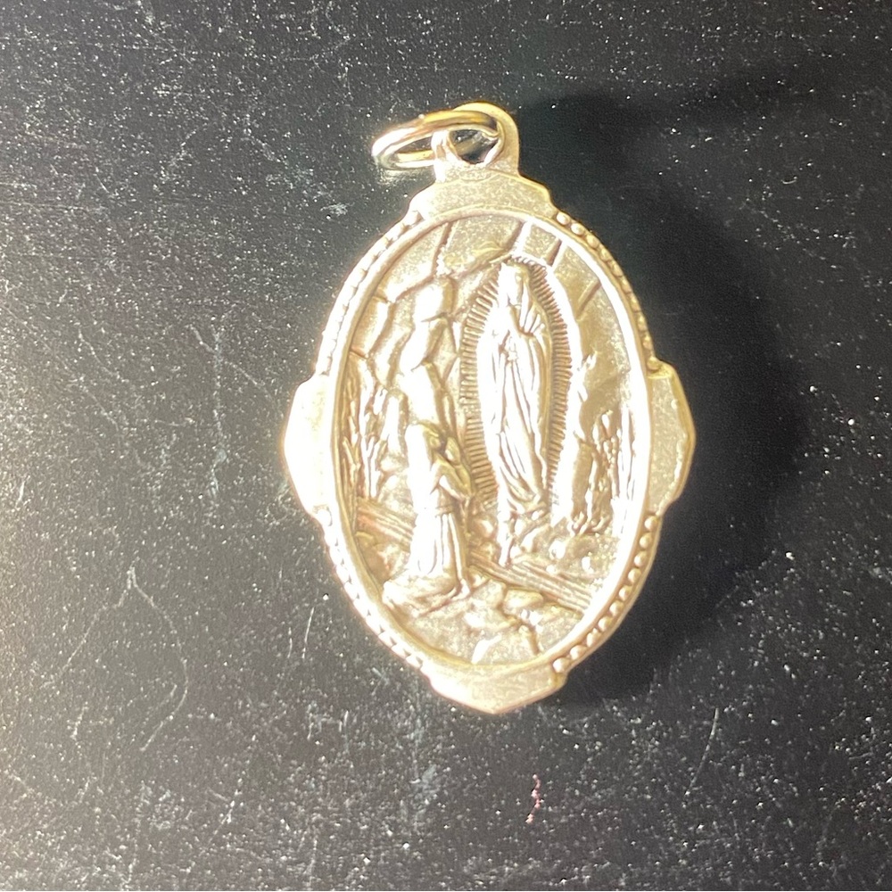 OUR LADY OF LOURDES VIRGIN MARY WITH BRIDGET CHARM MEDAL PENDANT CATHOLIC